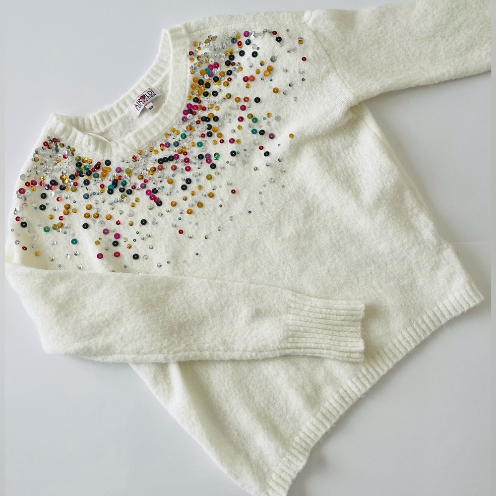 Colorful Sequin Embellished White Sweater by designer Airoldi